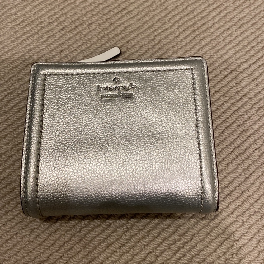 Kate Spade Silver Shawn leather zip wallet 3 sections with snaps NWT